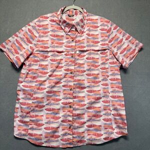 LL Bean Mens XL Plus Short Sleeve Button Up Shirt Fish‎ Print Quick Dry Vented